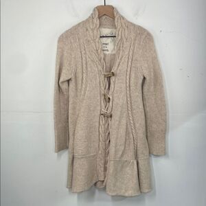 Anthropologie Angel of the North Cable Knit Long Cardigan Sweater Large cream
